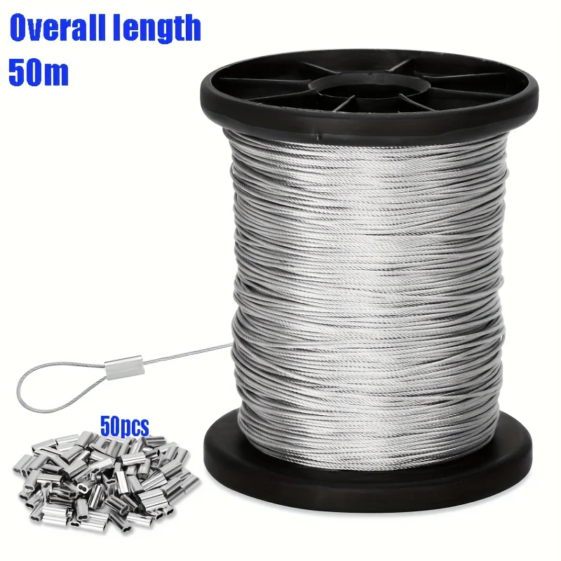 Outdoor Furniture Rope - 50m/196ft Stainless Steel Wire Rope with