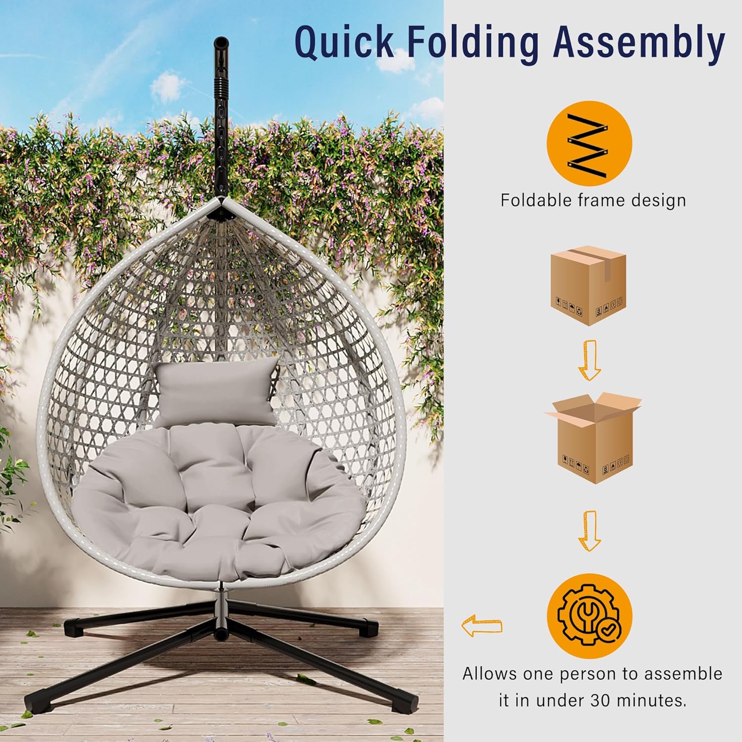 Foldable HDPE Rattan Hanging E - đánh giá và giá Hanging Egg Chair