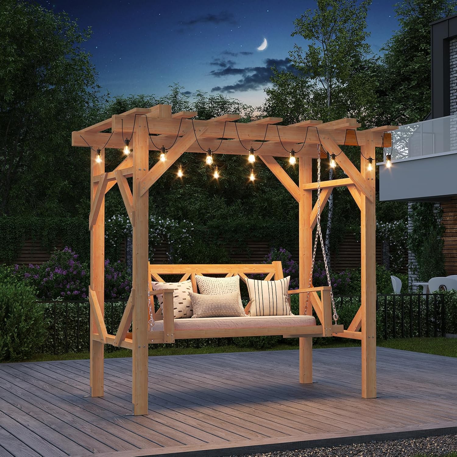 Cedar Wood Pergola Swing Bench - đánh giá và giá Hanging Egg Chair