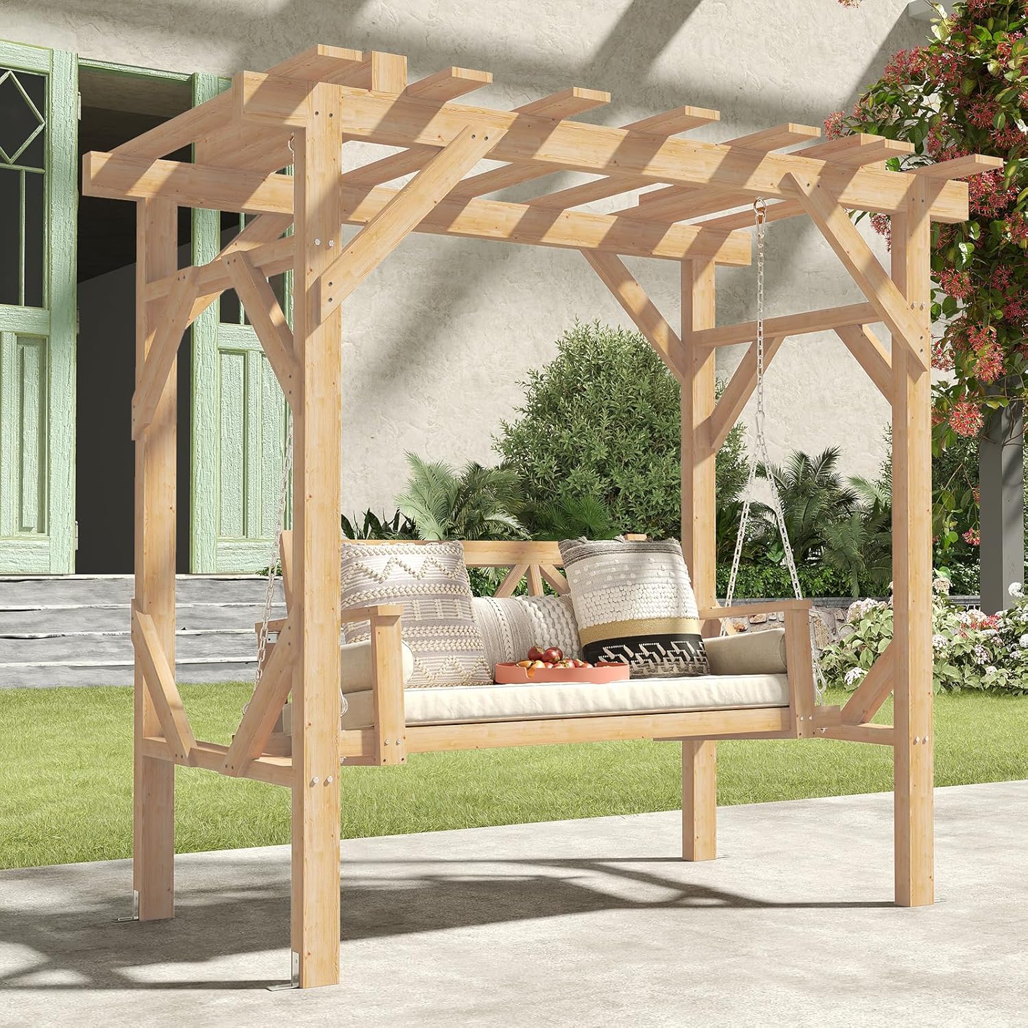 Cedar Wood Pergola Swing Bench - đánh giá và giá Hanging Egg Chair