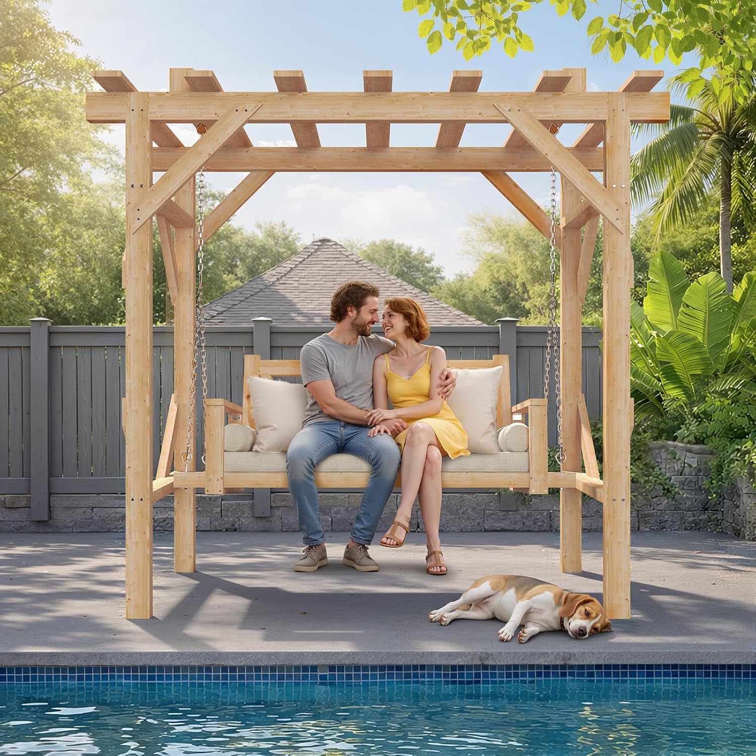 Cedar Wood Pergola Swing Bench - đánh giá và giá Hanging Egg Chair