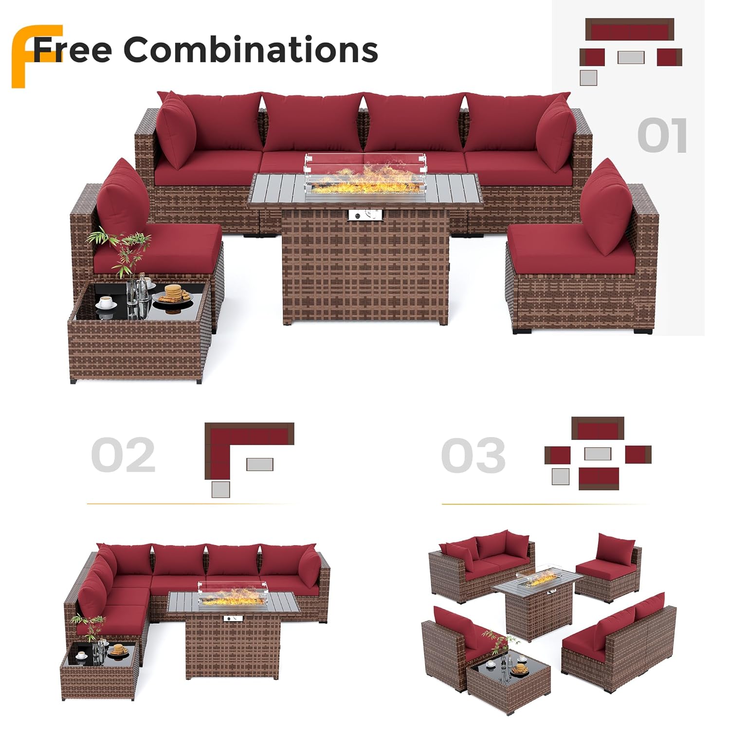 8pc All-Weather Wicker Section - đánh giá và giá Outdoor Furniture Fire Pit