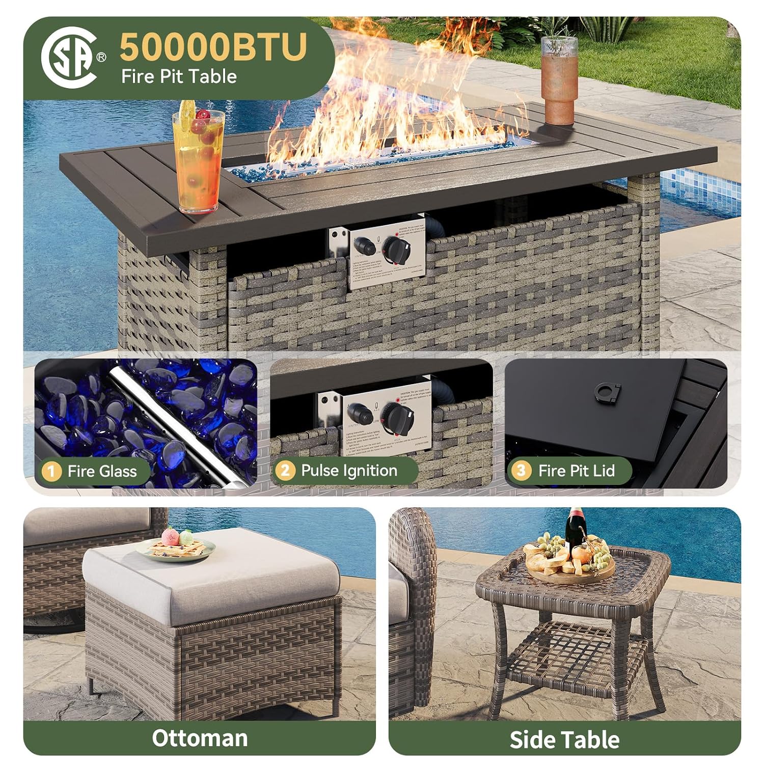 7-Piece Wicker Patio Set with  - đánh giá và giá Outdoor Furniture Fire Pit
