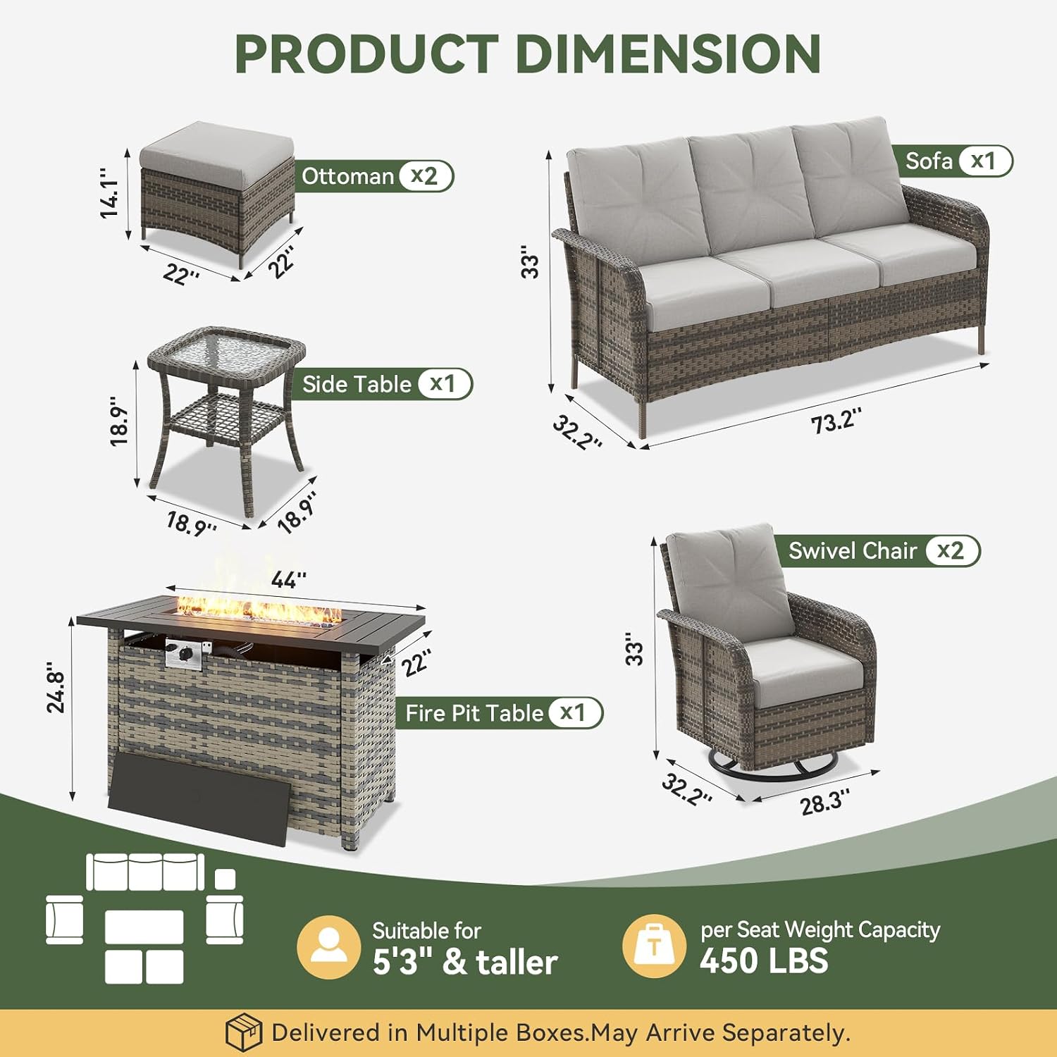 7-Piece Wicker Patio Set with  - đánh giá và giá Outdoor Furniture Fire Pit